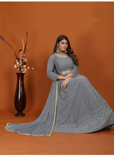 Graceful looking partywear gown in grey colour